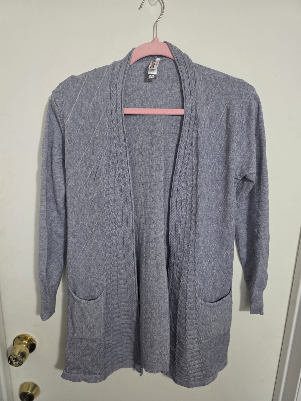OSFM Women's Open-Front Cable Trim Cardigan Sweater - Gray